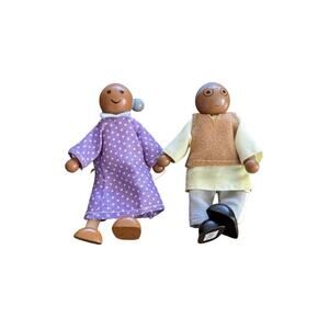 Le Toy Van Black African American Grandparent Family Wooden Dolls Poseable Toys